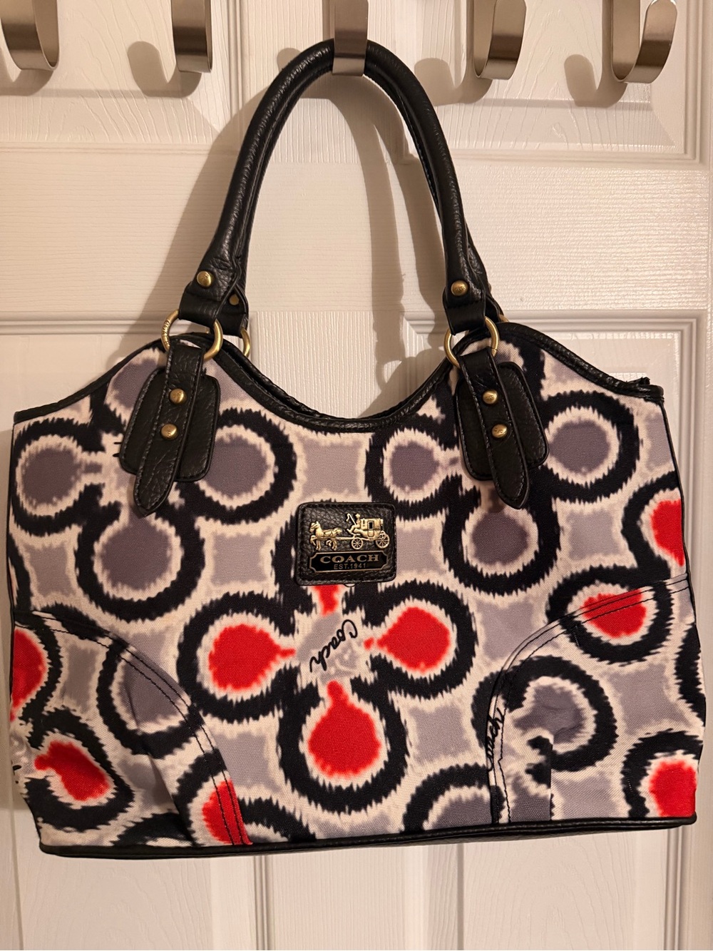 Vintage COACH Madison Graphic Op Art Tote Bag Black/Grey/Red EUC 18711A